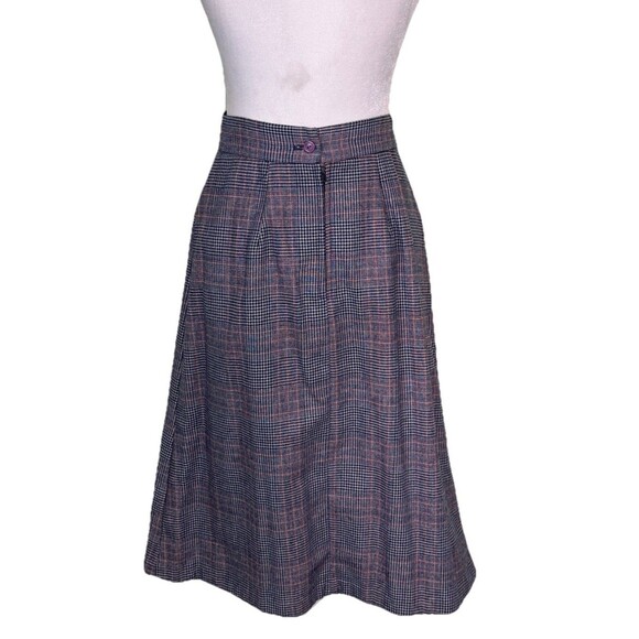 Junior Wool Blend Plaid A-Line Midi Skirt Classic Academia Preppy Tailored 11/12 - Picture 3 of 8